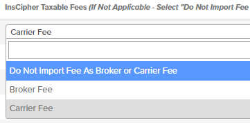 InsCipher Taxable Fees dropdown options