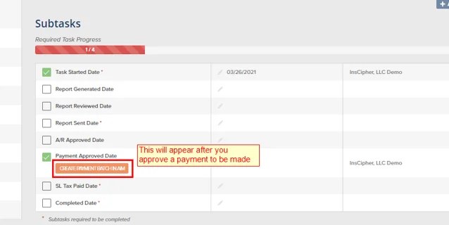 Create Payment Batch in AIM button