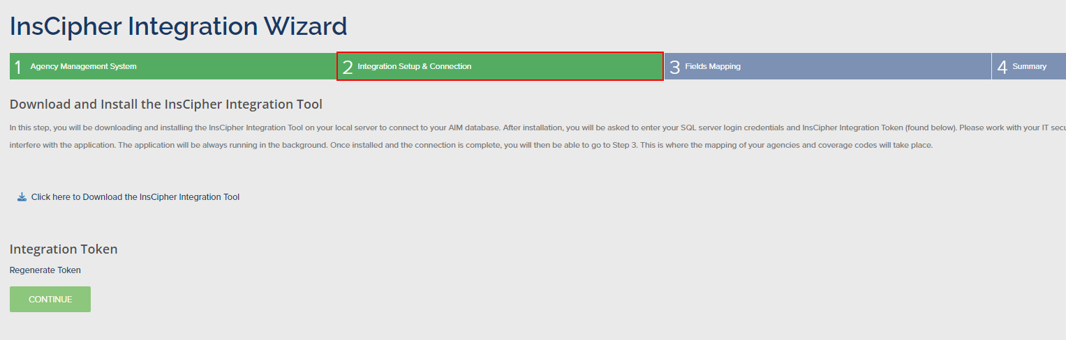 Integration Wizard — download tool and token