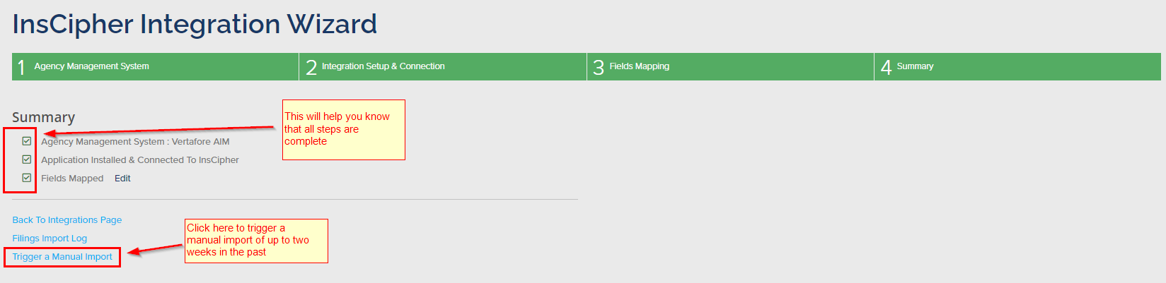 Integration Wizard — Summary