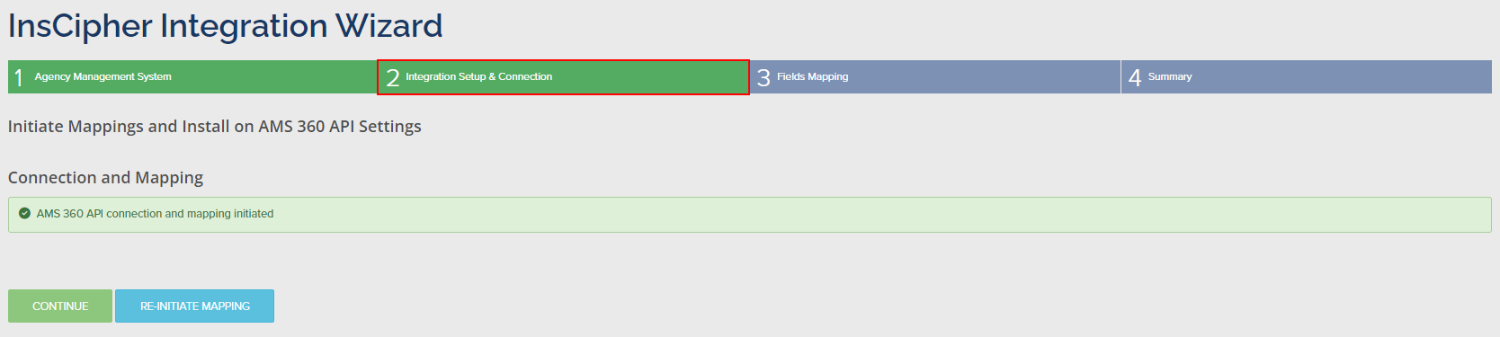 Integration Wizard Step 2 — Integration Setup & Connection