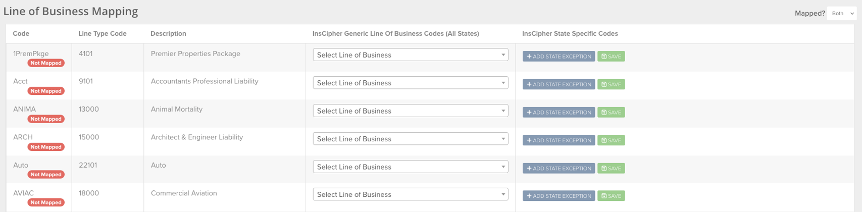 Line of Business mapping table