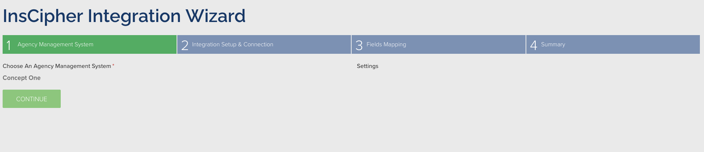 Integration Wizard Step 1 — Agency Management System